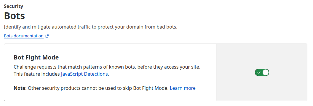 Функция борьбы с ботами от Cloudflare.